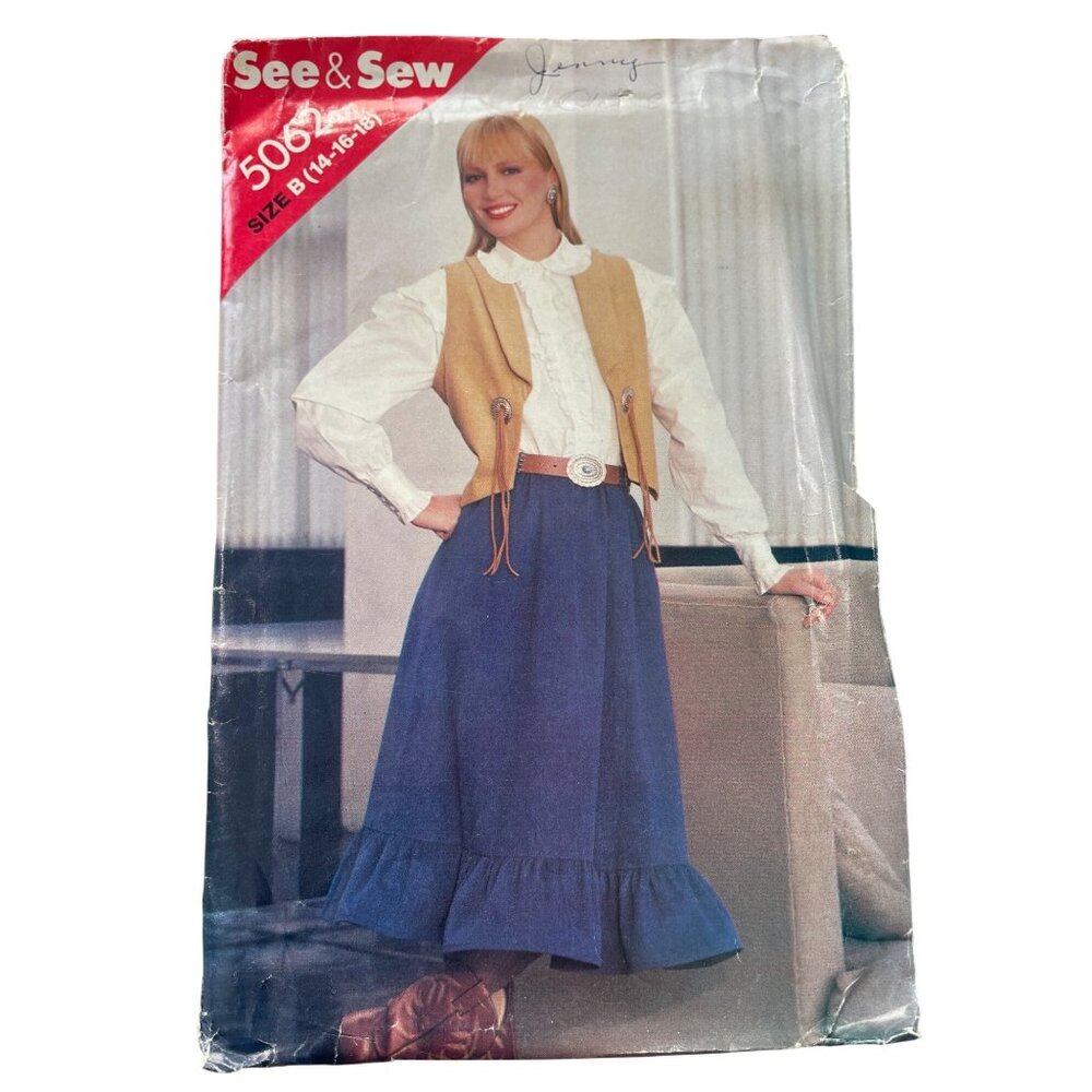 Vintage Butterick See & Sew 5062 Western Pattern Size B 14-18 Vest Skirt UNCUT